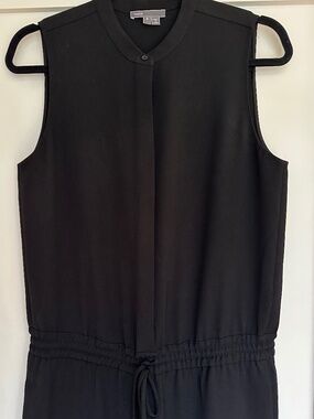Vince Black Sleeveless Jumpsuit US 6 Covered Button Front, Drawstring Waist Ties
